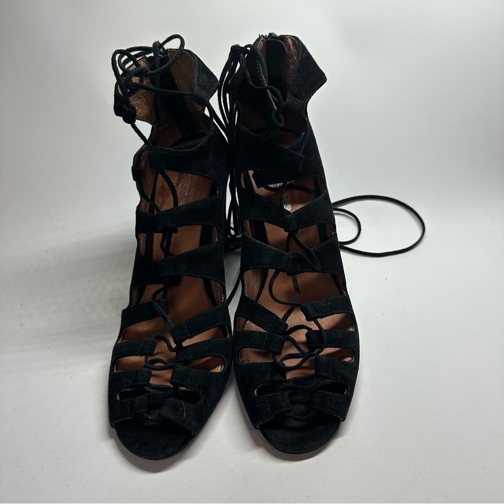 Jeffrey Campbell Free People Satine Black Suede Lace-Up Heels Sandal 6.5 Strappy - Picture 3 of 13